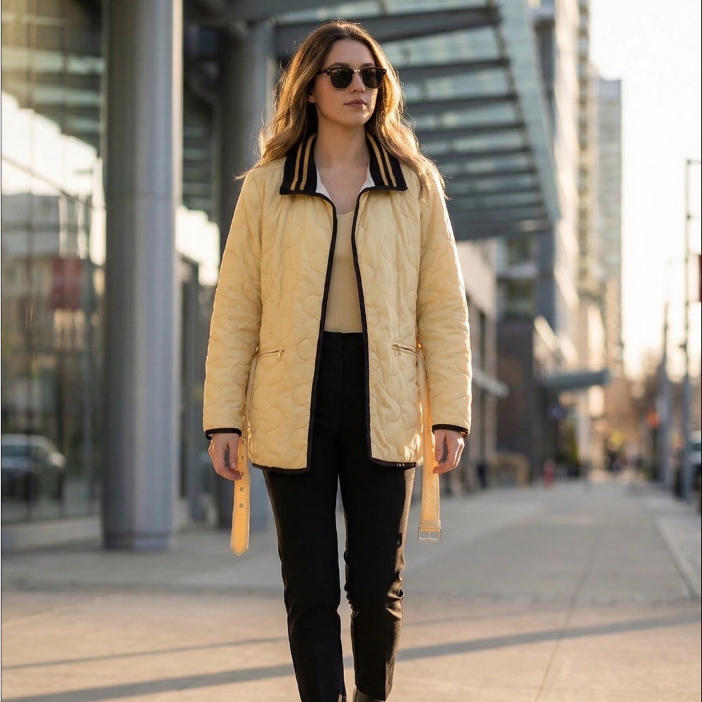 Rachel Comey Quilted Butter Yellow Bomber Jacket with Contrast Trim
